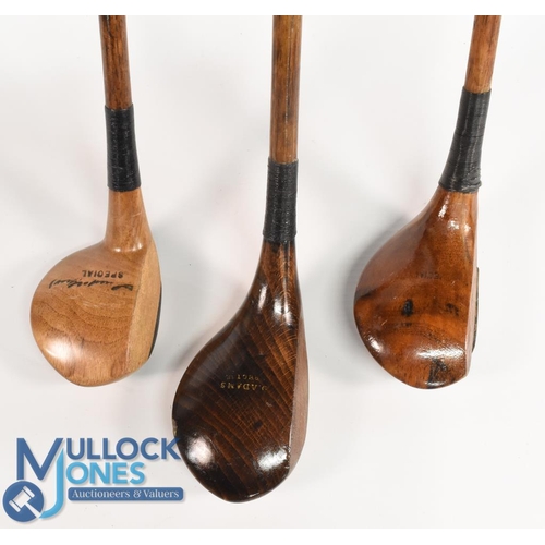 749 - 3x Small head socket neck woods incl a D Adams spoon in stained beechwood, light stained Stuart Gray... 