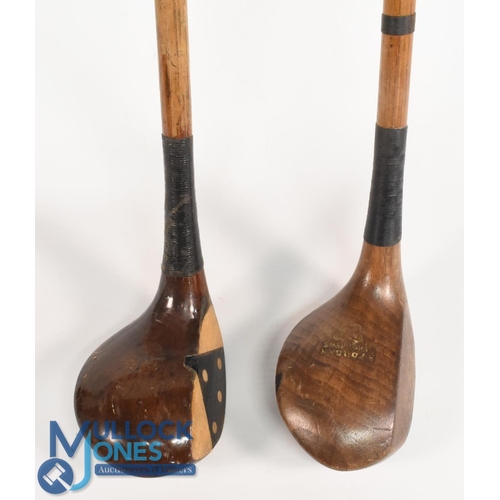 751 - 2x R Forgan St Andrews compact socket neck woods a light stained brassie and a dark stained spoon in... 