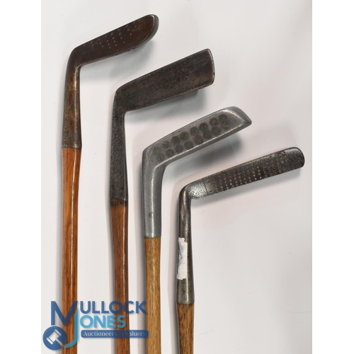 76 - 4x Famous putters to incl a James Braid Orion wide flanged sole metal blade, an elongated shallow ro... 