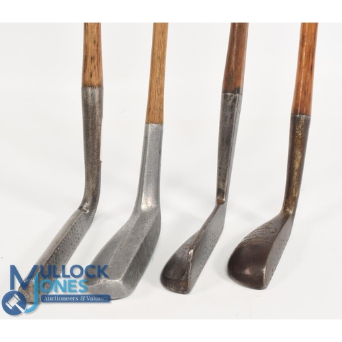 76 - 4x Famous putters to incl a James Braid Orion wide flanged sole metal blade, an elongated shallow ro... 