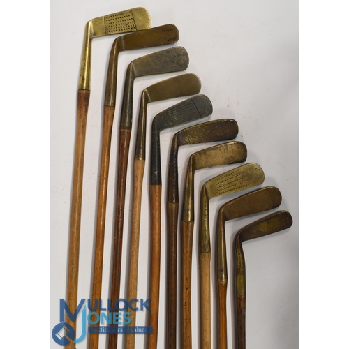 765 - 10x Assorted brass blade putters incl a Gem, straight blade stamped Gray and Son Cambridge, Edco Spe... 