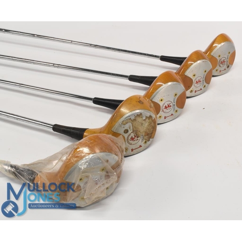 769 - 5x MacDonald of Scotland light stained persimmon head drivers with black carbon fibre inserts, appea... 