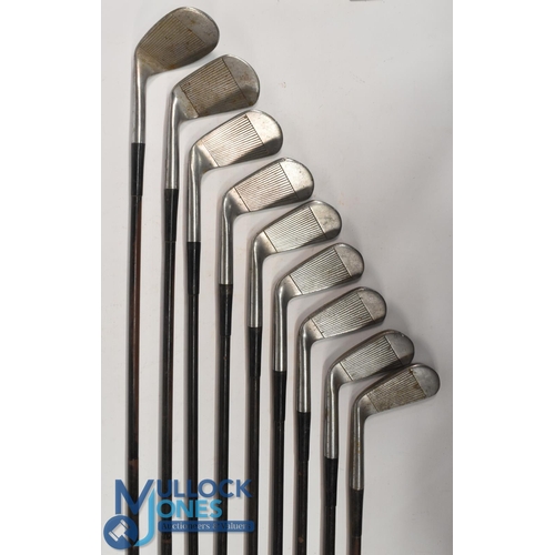 771 - 9x Tom Stewart 'Stewart Supreme' model pyratone shafted irons features 3x 2 irons, 3 iron, 4 iron, 5... 