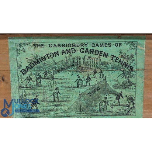 783 - The Cassiobury Games of Badminton and Garden Tennis, Storage Wooden Box c1876, a painted pine box ha... 