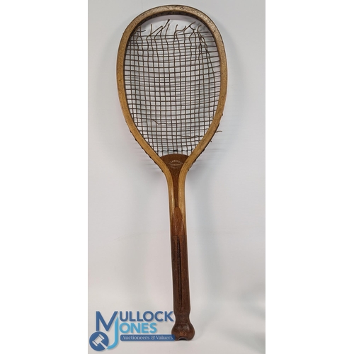 786 - c1896 'Tournament 3' Lawn Tennis Racquet by Bussey & Co with a fishtail, deep groove to centre of ha... 