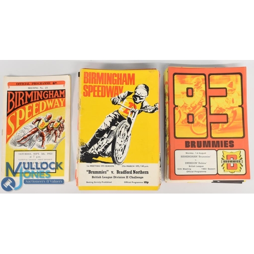 803 - Birmingham Brummies Speedway programmes - 1950s x3, 1970s x80+, 1980s x40+, mixed condition (120+)