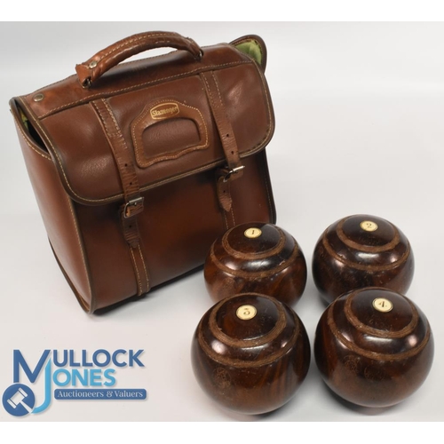 809 - A leather Slazenger Bowls bag, with four official BIB 1963 bowls size 1-4 in used condition