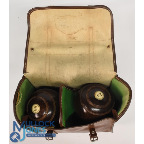 809 - A leather Slazenger Bowls bag, with four official BIB 1963 bowls size 1-4 in used condition