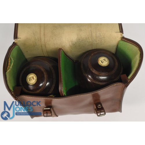 809 - A leather Slazenger Bowls bag, with four official BIB 1963 bowls size 1-4 in used condition