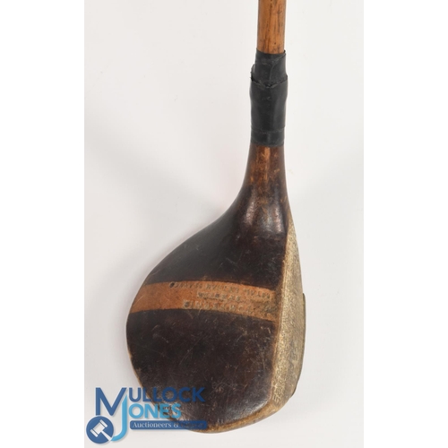 89 - Tom Fernie, Royal Lytham and St Anne's stripe top shallow faced spoon with good central brass sole p... 