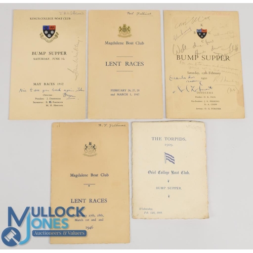 890 - Five Boat Club Menu Cards all hand signed by the majority of the Boat Crews - King's College 1950 &1... 