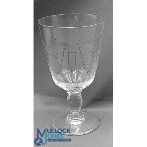 898 - 1877-1977 England v Australia Test Match Centenary Cricket Wine Glass Goblet, possibly made by Water... 