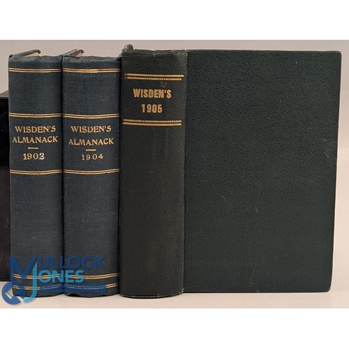 915 - Wisden Cricketers Almanacks 1903, 1904, 1905, 3 rebound volumes in blue cloth boards with adverts (3... 