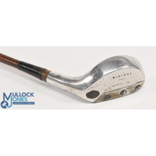 94 - Braddel Patent alloy driver stamped B model to the sole with full leather face insert and ramshorn s... 