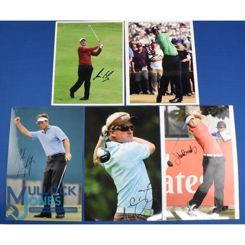 347 - Collection of Golf Players signed colour press size photographs (5) to incl Simon Khan, Rod Pamplins... 