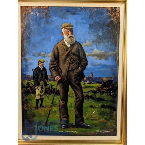 430 - Craig Campbell Golf Artist: Old Tom Morris, with his caddie and St Andrews skyline in the background... 