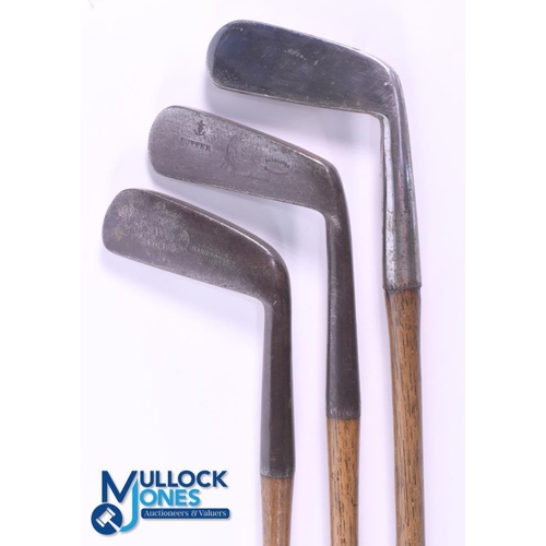 780 - 7x Assorted golf irons to incl Cann & Taylor Patent mashie iron stamped No 326015 showing a good mak... 