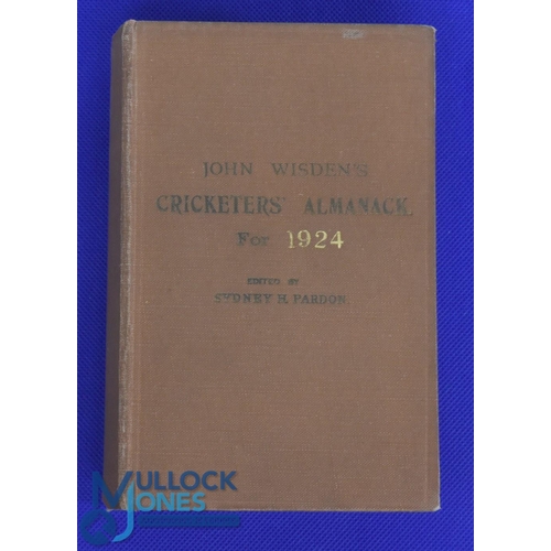 928 - Rebound John Wisden's Cricketers Almanack 1924 - hardback in good condition with a small worn edge