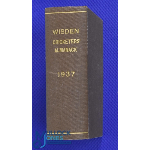 932 - Rebound John Wisden's Cricketers Almanack 1937 - hardback in good condition with small writing on in... 