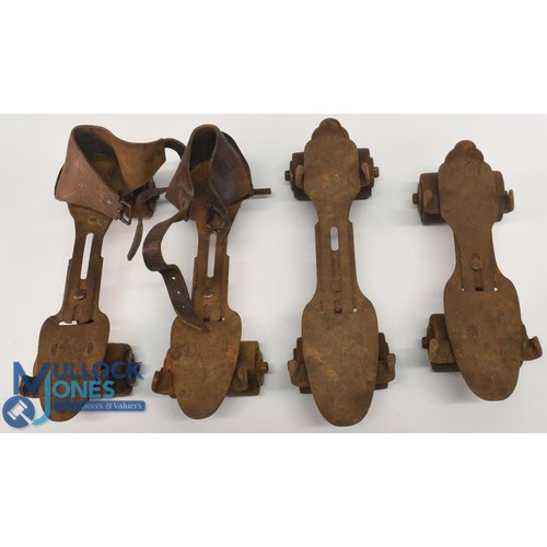 811 - Two sets of vintage Roller Skates, one skate is missing a wheel, and one has a broken wheel