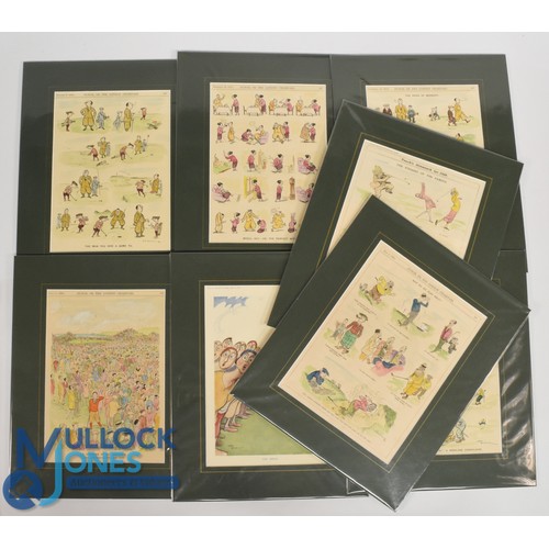 665 - 8x 1920 Punch Golf Cartoon Prints, modern reissued collection of 8 all well mounted ready for framin... 