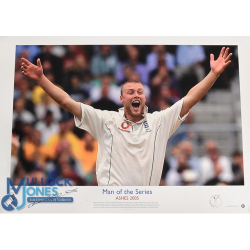 879 - A 2005 Andrew Flintoff signed limited edition (329/591) Ashes Man of the Series print with COA