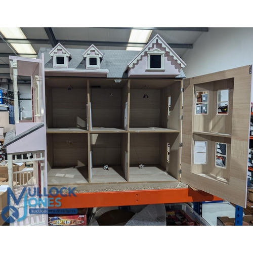 145 - Quality Made Dolls House Having 6 rooms with Lights, Bay Window, Veranda, front bedroom balcony, 80c... 