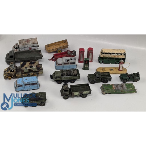 164 - Play worn Dinky Toys Diecast Cars, Lorries: to include 2 good Dinky telephone boxes and a bus, most ... 