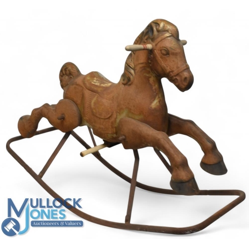 167 - Vintage Tinplate Mobo Rocking Horse, with signs of age - looks to have been altered to a rocking hor... 