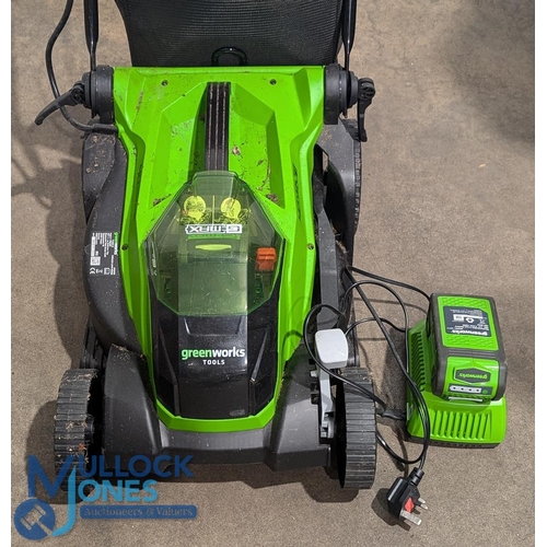 266 - Greenworks 40V Cordless Lawnmower, with batteries, charger, all working - in light used condition