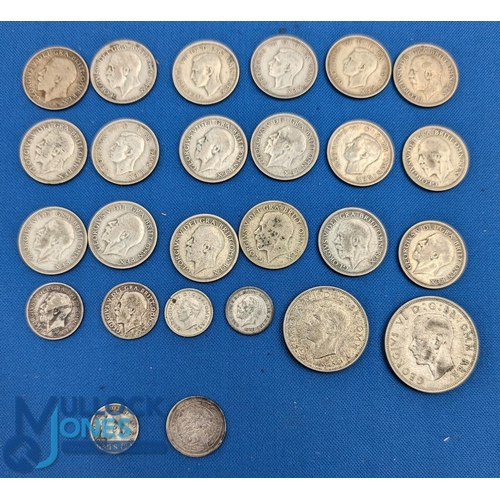 278 - British Silver Coins, most are pre 1947 - 50/50 silver content, in F/G condition and 2 worn 100% sil... 