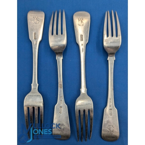 290 - Dublin Irish Silver Georgian Forks: hallmarked assorted dated and makers, with 3x James Scott 1819, ... 