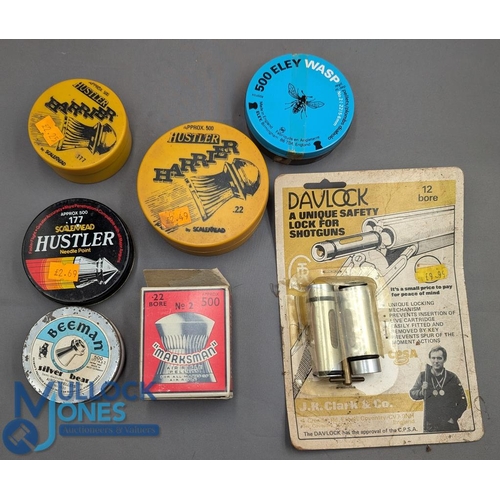 299 - Vintage Air Rifle Pellet Tins Boxes: part used tins of 500 Eley Wasp.22, Hustler Harrier.22 and .117... 