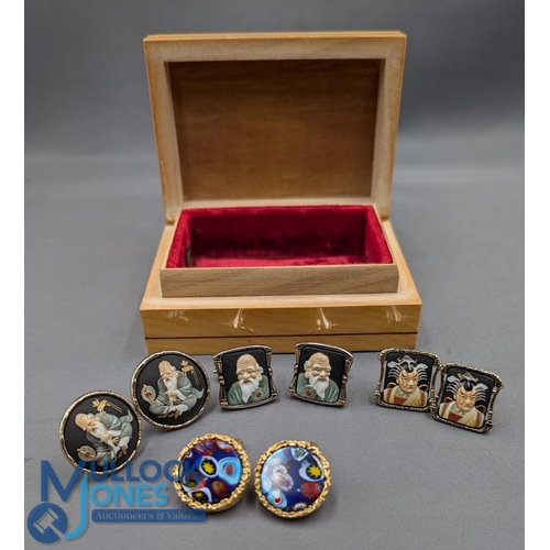 330 - Selection of Men's Cufflinks 4 Japanese pairs by Artita Toshikane porcelain Samurai warriors, Japane... 