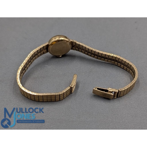 332 - Ladies 9ct Gold Omega Watch Strap marked 375 small face 14mm overall weight 22.3g (needs batteries)