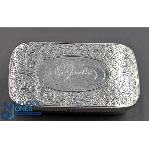 334 - 1907 Birmingham Hallmarked Silver Snuff Box Ornate foliage to top and sides internal cover with owne... 