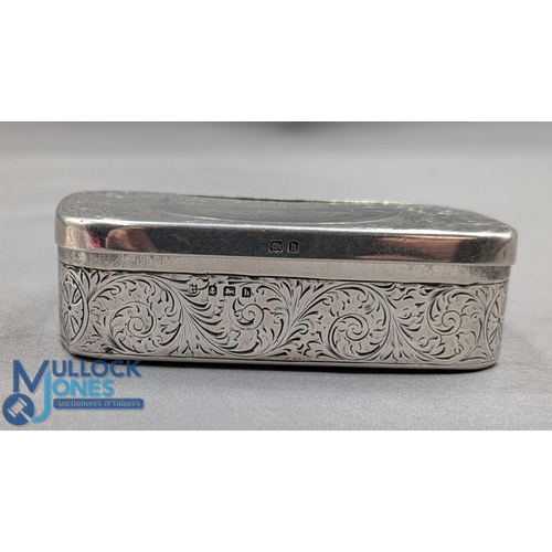 334 - 1907 Birmingham Hallmarked Silver Snuff Box Ornate foliage to top and sides internal cover with owne... 