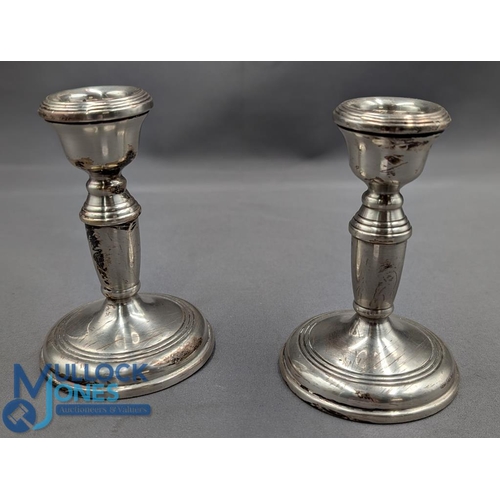 336 - Matching Pair of Birmingham Hallmarked Candlesticks 1967 Short dressing table sticks 10cm (total wei... 