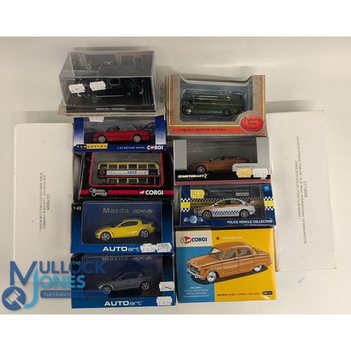 37 - Collection of Cars Buses, Lorries Auto art Mazda RX-8 2 variations, Motorart Volvo, Police Mitsubish... 