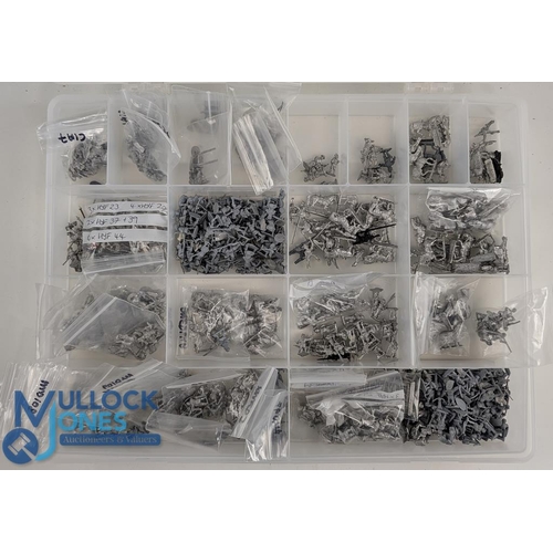 45 - Miniature Metal Medieval Wargaming Figures 20mm Soldiers and Horsemen large quantity in plastic divi... 