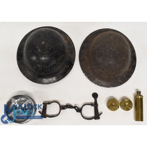 460 - WWII Military Helmets & Trench Art, to consist of 2 tommy helmets complete with liners and straps, 1... 