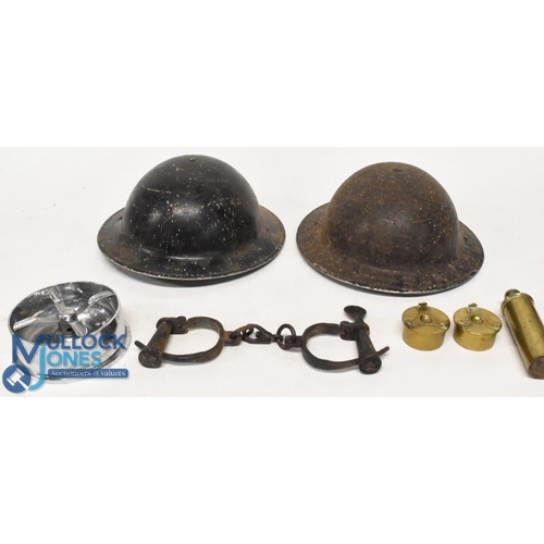 460 - WWII Military Helmets & Trench Art, to consist of 2 tommy helmets complete with liners and straps, 1... 