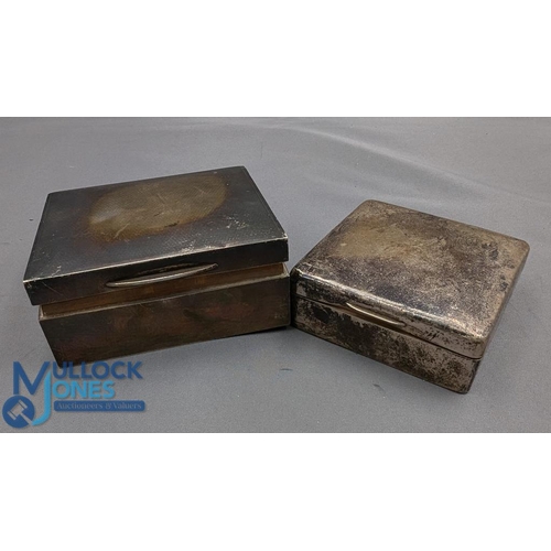 664 - Two silver hallmarked Cigarette Boxes: a Birmingham 1928 - 8.5cm x 8.5cm, and a London box 1927 box ... 