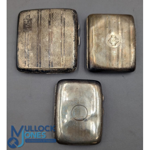 669 - 3x Period silver hallmarked Cigarette Cases: 2 Birmingham 1918 and 1921, one Chester 1902 - 205g wei... 