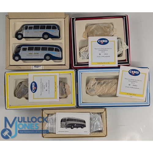 82 - Corgi Diecast Buses 97070 AEC Regal / Bedford OB, 97189 AEC Regal Coach, 97170 Burlingham Seagull Wo... 