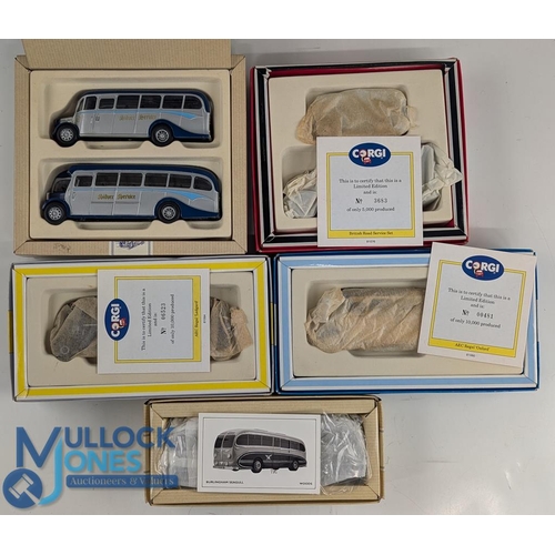 82 - Corgi Diecast Buses 97070 AEC Regal / Bedford OB, 97189 AEC Regal Coach, 97170 Burlingham Seagull Wo... 