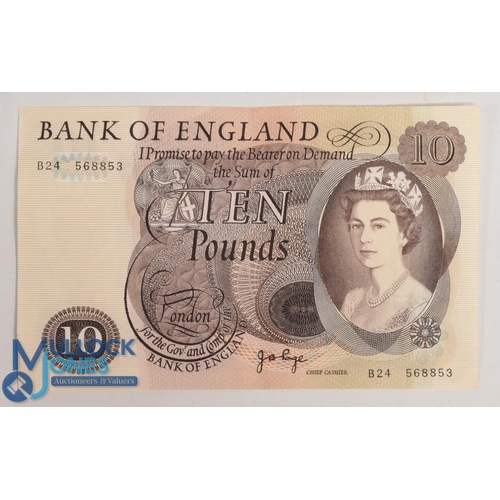 302 - 1966-1980 Bank of England £10 Note Number B24 568853 Jo Page Chief Cashier uncirculated (slight fold... 