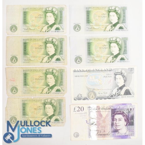 303 - 1988-1991 Bank of England £1, £5, £20 Notes 3 £1 DS18, CW32, CZ30 poor condition, £1 2 uncirculated ... 