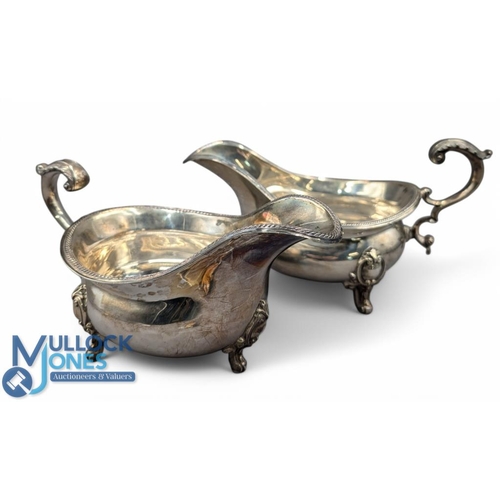 335 - Matching Pair of Sheffield Hallmarked Silver Walker & Hall Sauce Boats 1912 Floral handles, rope edg... 