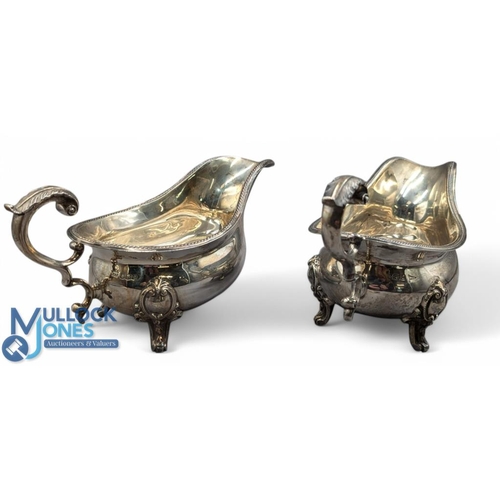 335 - Matching Pair of Sheffield Hallmarked Silver Walker & Hall Sauce Boats 1912 Floral handles, rope edg... 